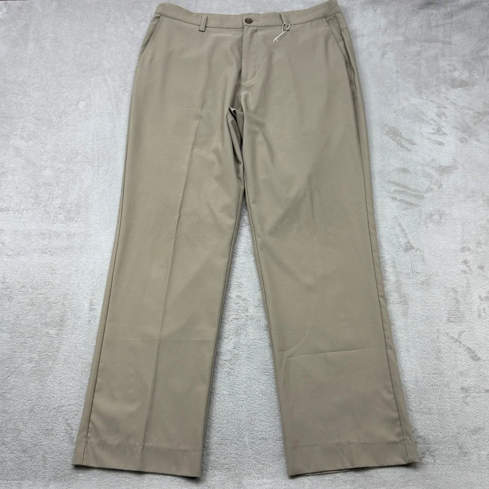 Adidas Golf Pants Mens 36x32 Tan Climalite Flat Front Straight Leg Performance